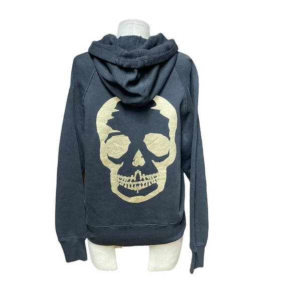 Zadig & Voltaire Clipper Skull Foil‎ Sweatshirt Hoodie Black Gold Size Small - Picture 1 of 9